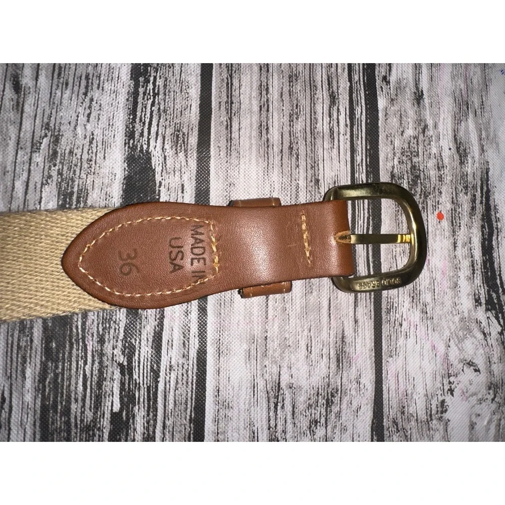 Zep-Pro Mens Snook Fish Embroidered Canvas Belt Leather Trim Tan Size 36 USA